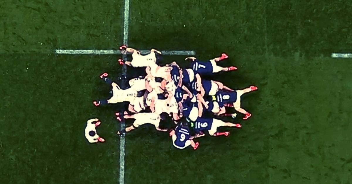 La mêlée transformée en pause pub. Pour la première fois, ITV testera des publicités en plein match du Six Nations. Le symbole est fort. Crédit image : Screenshot France 2