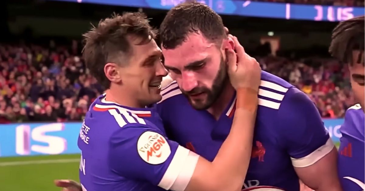  Grâce à ses qualités hors-normes dans le jeu courant, Ollivon a inscrit son 19ème essai en 50 capes. Screenshot : TF1 