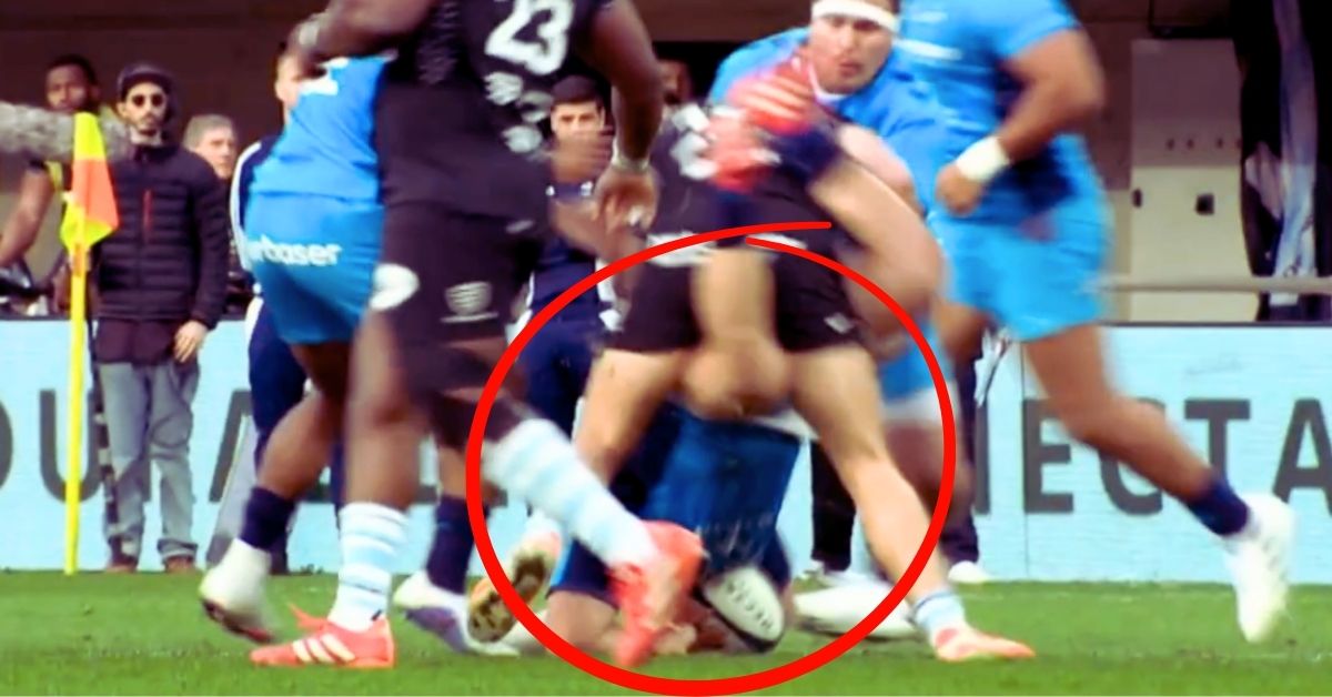 Plaquage retourné ne rime pas toujours avec carton rouge. La séquence Manu–Japaridze en est la preuve. Voici pourquoi l’arbitre est resté sur pénalité. Crédit image : Screenshot Canal +