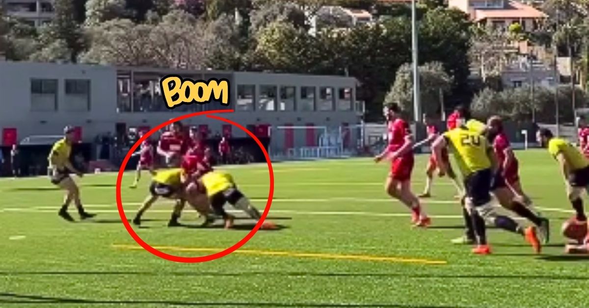 Le solide Dorian Brial n'est pas bon à prendre en tête de cellule. Screenshot : @ASMonaco Rugby