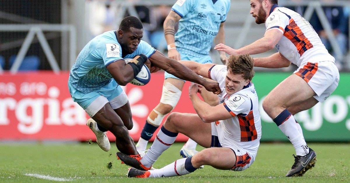 Puissance, vitesse, rage au contact. Christian Ambadiang coche des cases rares. Reste une question : peut-il les cocher aussi chez les Bleus ? Crédit : EPCR ©INPHO/Laszlo Geczo