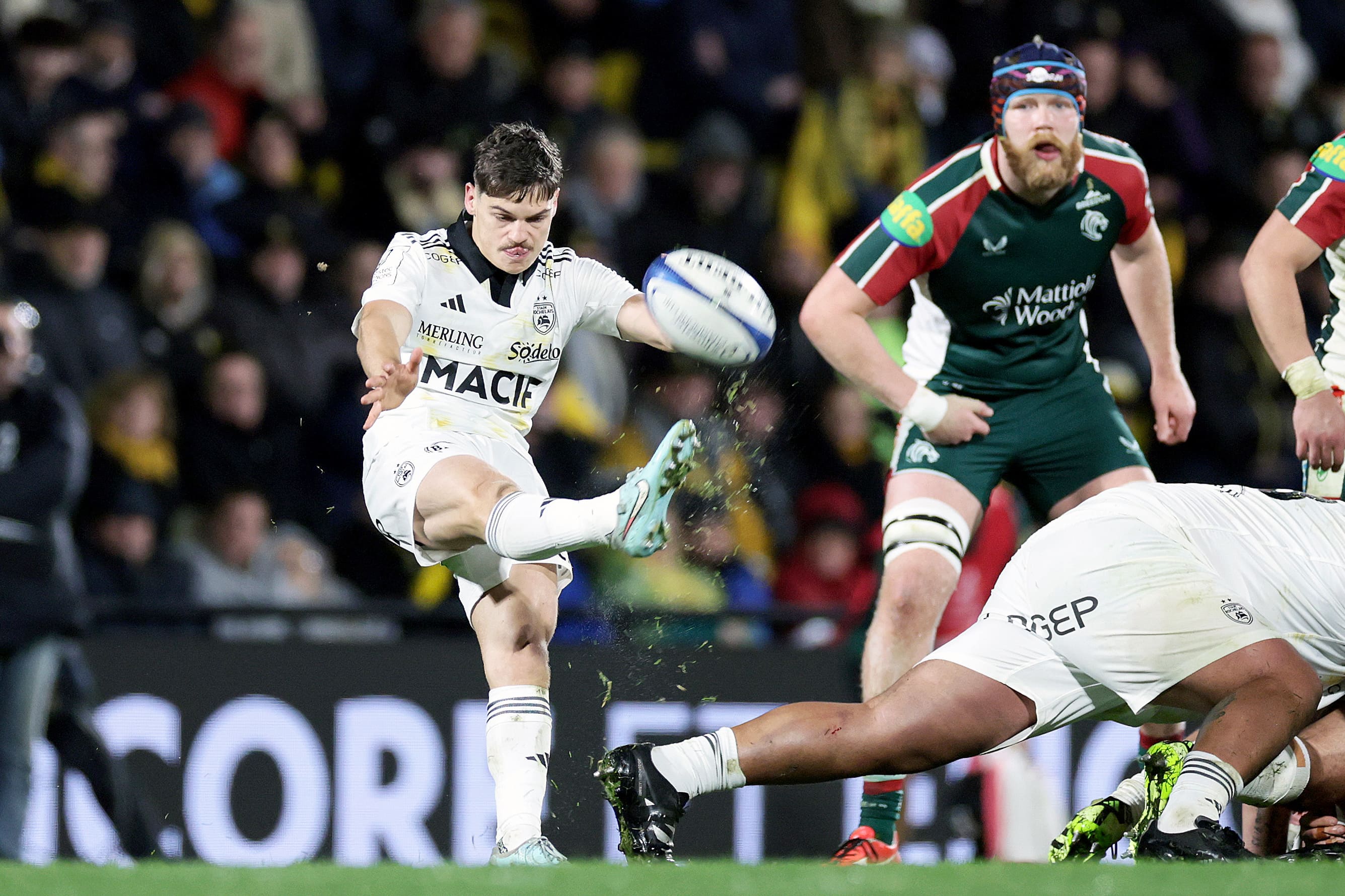 Nolhann Couillaud entré en jeu lors du match de Champions Cup face à Leicester. Credit : ©INPHO/Laszlo Geczo