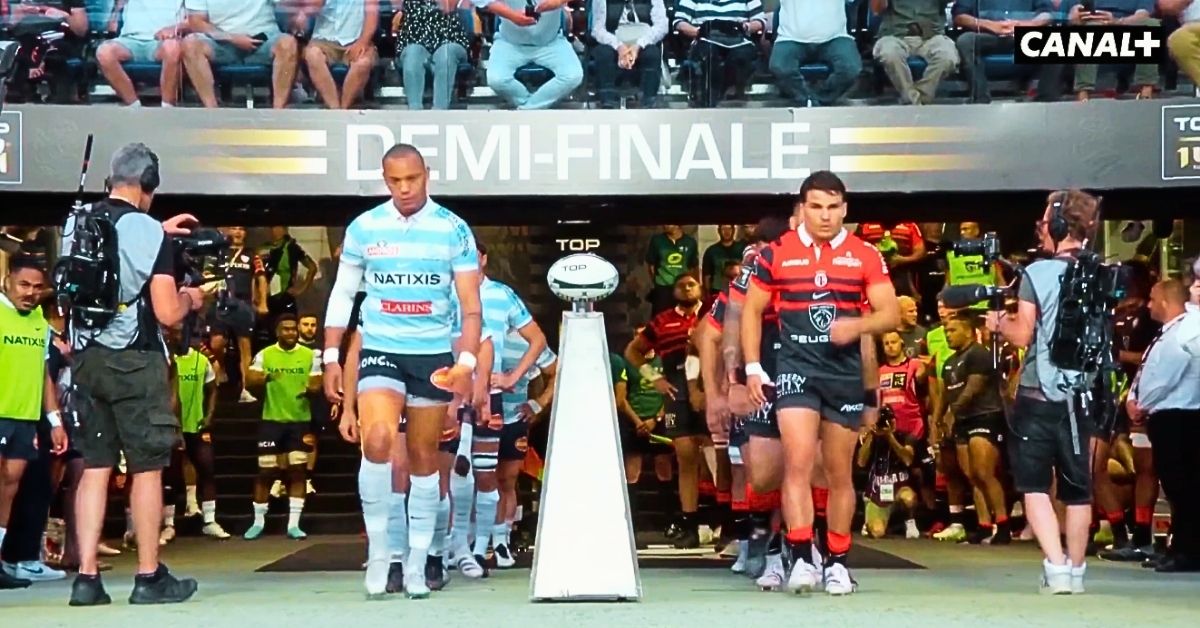 En 2023, Toulouse avait écrasé le Racing 92 en demi-finale, 41-14. Trois ans plus tard, les Ciel et Blanc reviennent avec quelques cicatrices. Crédit image : Screenshot CANAL+ Sport