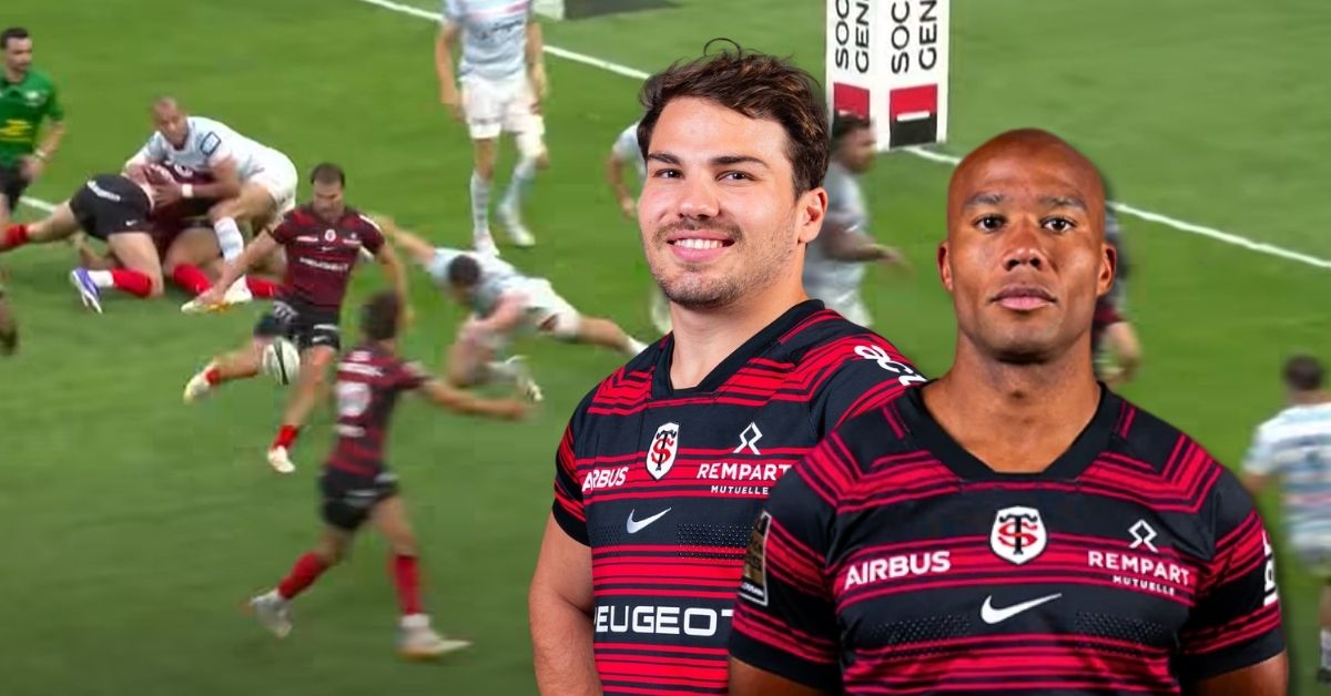 Sur la demi-finale du Stade Toulousain face au Racing 92, Antoine Dupont a magnifiquement servi ses trois-quarts pour le premier essai du match. (Canal+ / Stade Toulousain)