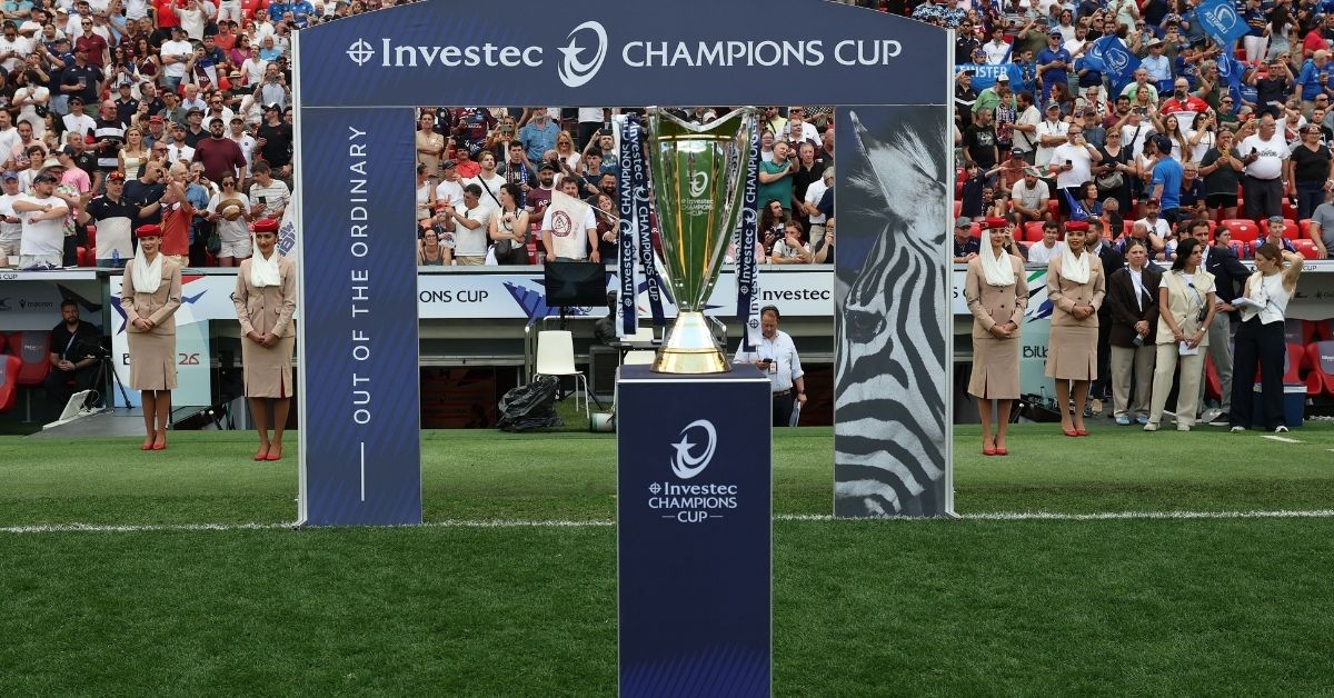 Le trophée de la Champions Cup lors de la finale 2025-2026 à Bilbao. Credit ©INPHO/Dan Sheridan