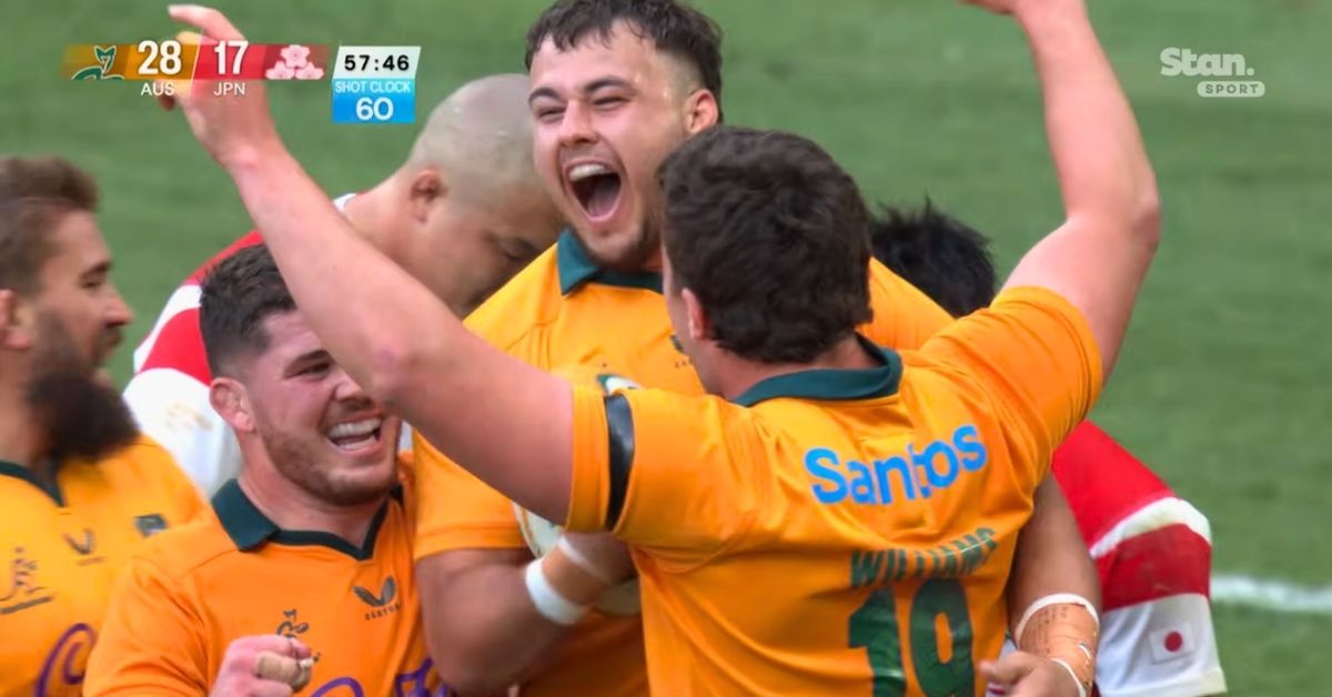 Massimo De Lutiis ne pouvait guère rêver mieux. Le pilier de 22 ans est devenu le 1 000e Wallaby, puis a marqué son premier essai neuf minutes après. Crédit : Wallabies et Rugby.com.au