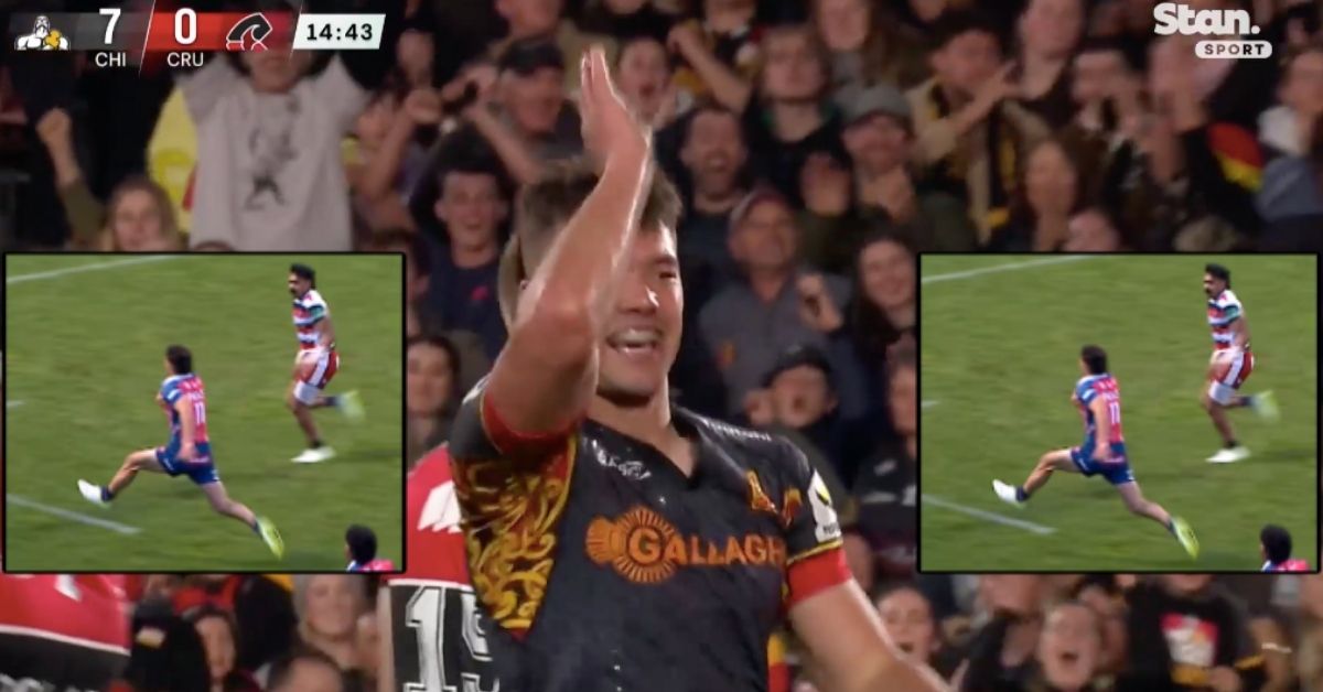  Kyren Taumoefolau s'amuse en NPC. Screenshot : Stan Sports et Sky Sports