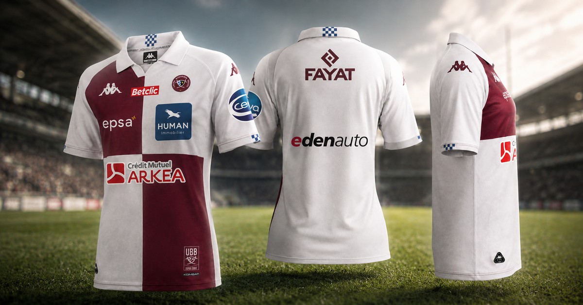 Vingt ans après la naissance de l’Union, Bordeaux-Bègles regarde dans le rétro. Son maillot extérieur 2026-2027 rend un hommage très appuyé au damier du CABBG. Crédit image : UBB