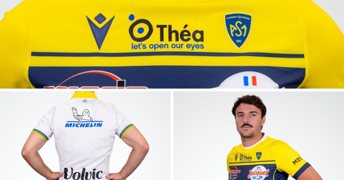 Clermont a choisi ses archives plutôt qu’un grand virage graphique : rayures bleues à domicile, blanc historique à l’extérieur et un discret clin d’œil à 1996. Crédit image : ASM