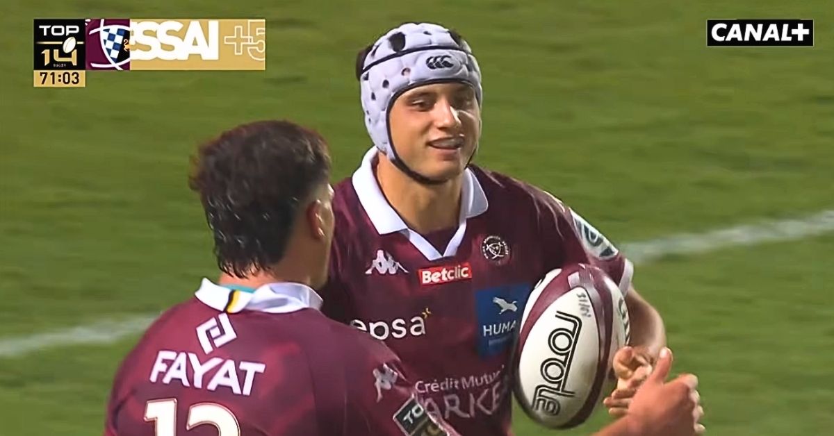 Bielle-Biarrey termine le travail, les avants l’avaient commencé : face au Racing 92, Bordeaux déroule son jeu et frappe fort dès la première journée du Top 14. Crédit image : Screenshot Canal +