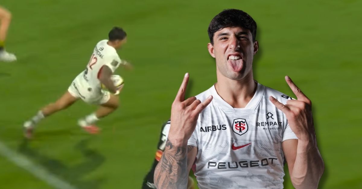 Pour sa première titularisation avec le Stade Toulousain, le centre Tommaso Menoncello a montré l'étendue de ses qualités individuelles. - (Montage image : Canal+/Stade toulousain)