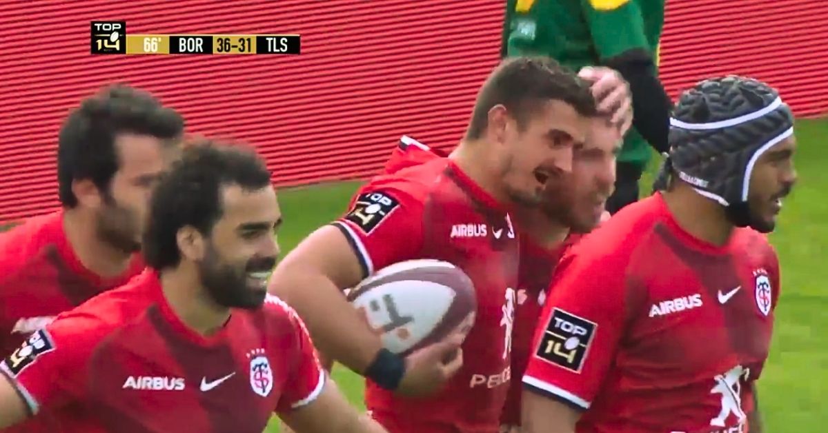 À Chaban-Delmas, l’UBB menait 36-7 à la mi-temps. Puis Toulouse a inscrit 36 points en seconde période pour arracher une victoire devenue mythique, 43-36. Crédit : Screenshot TOP 14 - Officiel