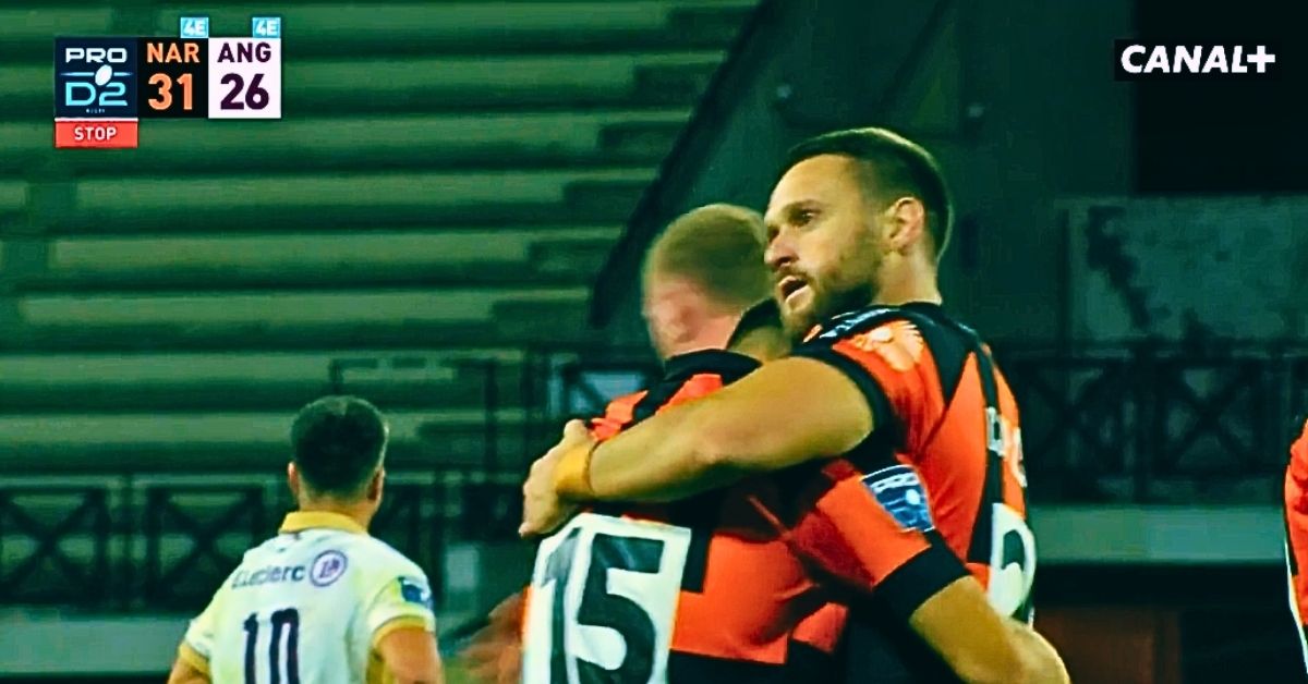 Narbonne menait 28-0 face à Soyaux-Angoulême après seulement 22 minutes. Les Audois ont pourtant terminé la rencontre avec cinq petits points d’avance. Crédit image : Screenshot Canal