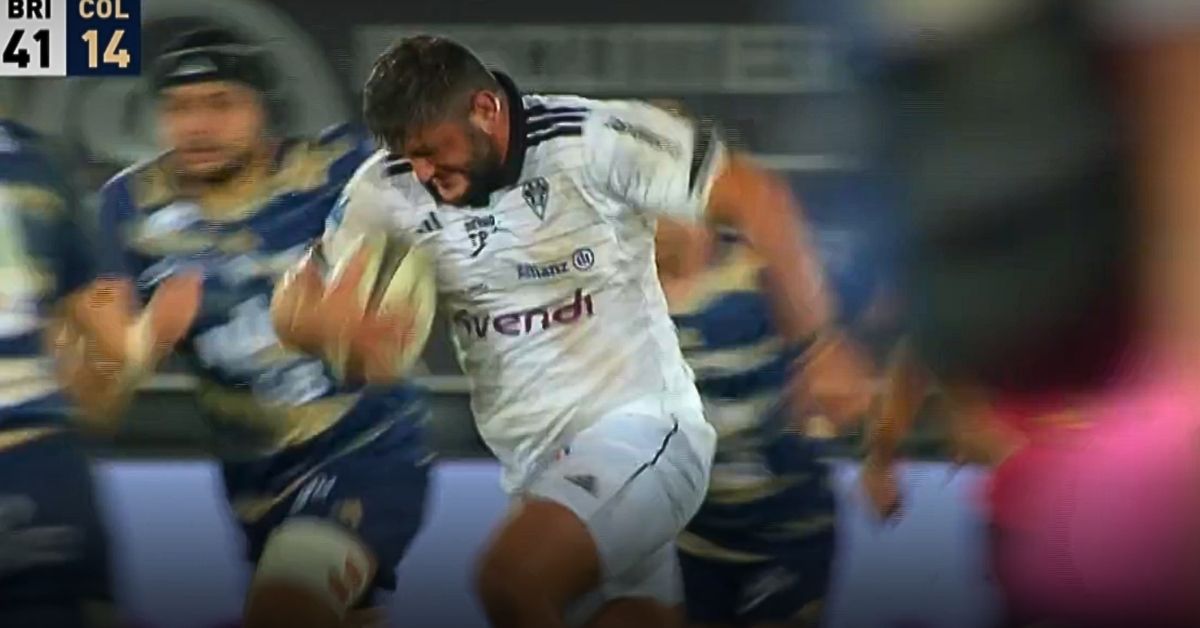 80 mètres, un relais au centre du terrain et un pilier à la conclusion : Vakh Abdaladze a offert au Stadium l’action improbable de Brive-Colomiers. Crédit image : Screenshot Canal +