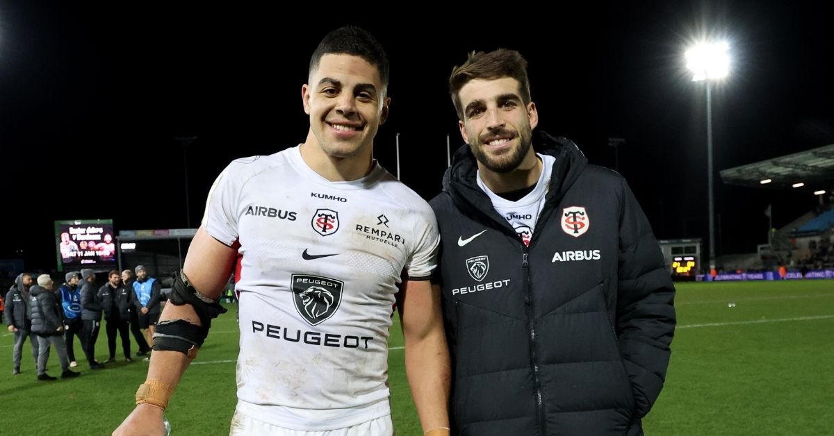 Santiago Chocobares et Juan Cruz Mallia, joueurs argentins du Stade Toulousain, encadrent les jeunes compatriotes arrivés dans le club. ©INPHO/James Crombie