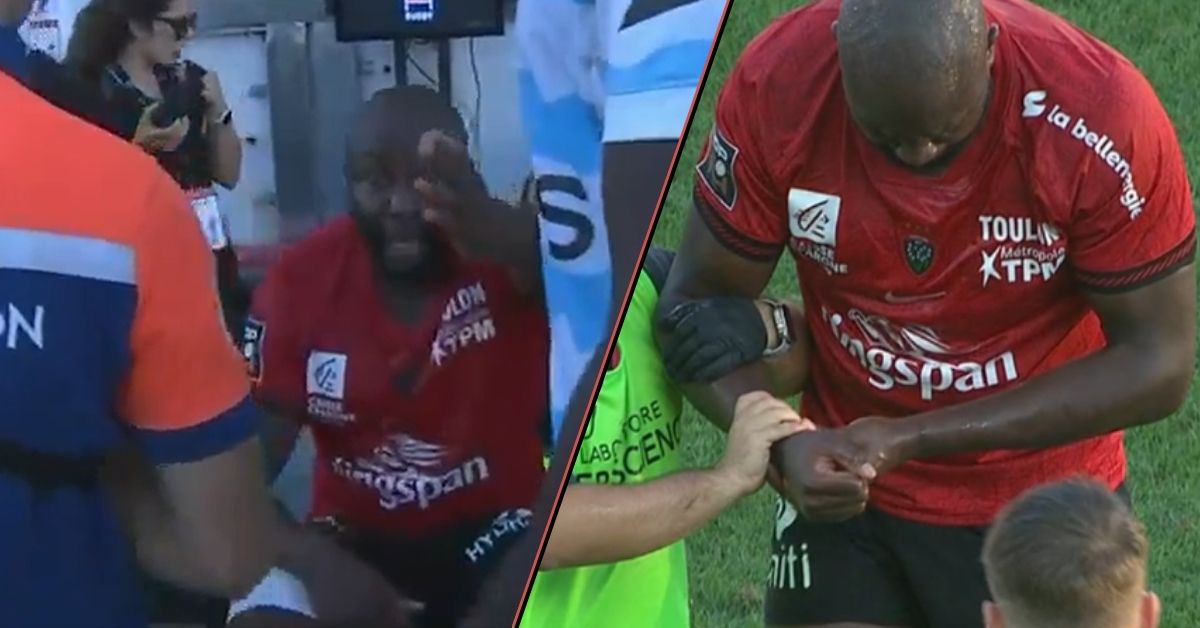 Judicaël Cancoriet, joueur de Toulon, a perdu son calme face à une caméra de Canal+ après sa blessure à l'épaule contre le Racing 92. Crédit : canal+ screenshot.
