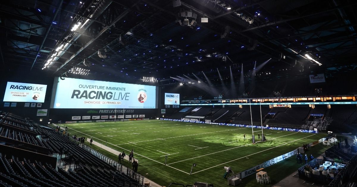 Céline Dion chante seize soirs à la Plenitude Arena. Le Racing 92 n'y jouera que quatre fois avant de partir. Un calendrier si singulier pour les Ciel et Blanc. ©INPHO/James Crombie