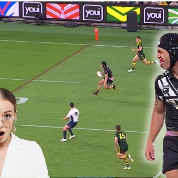 VIDEO. Tchik puis Tchak : Kalyn Ponga nous sort sa spéciale et casse les reins de Reece Walsh lors de la coupe du monde à XIII 