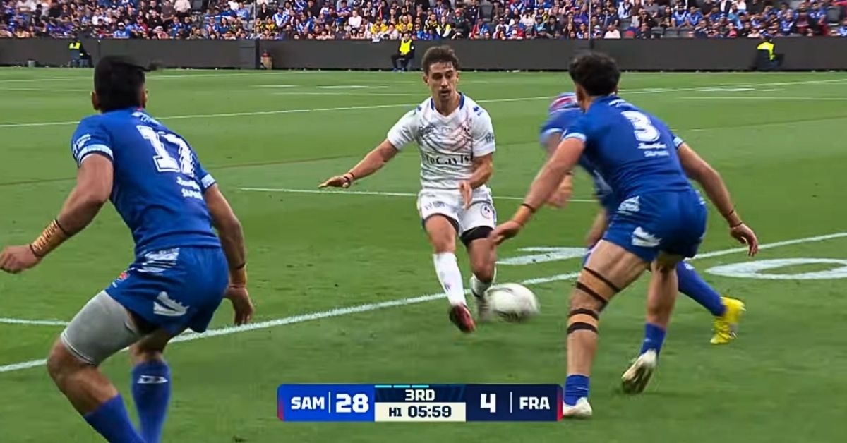 Les joueurs de l'équipe de France de rugby à XIII ont été battus par les Samoa à Parramatta, pour leur premier match de Coupe du monde. Crédit : Screenshot Rugby League World Cup