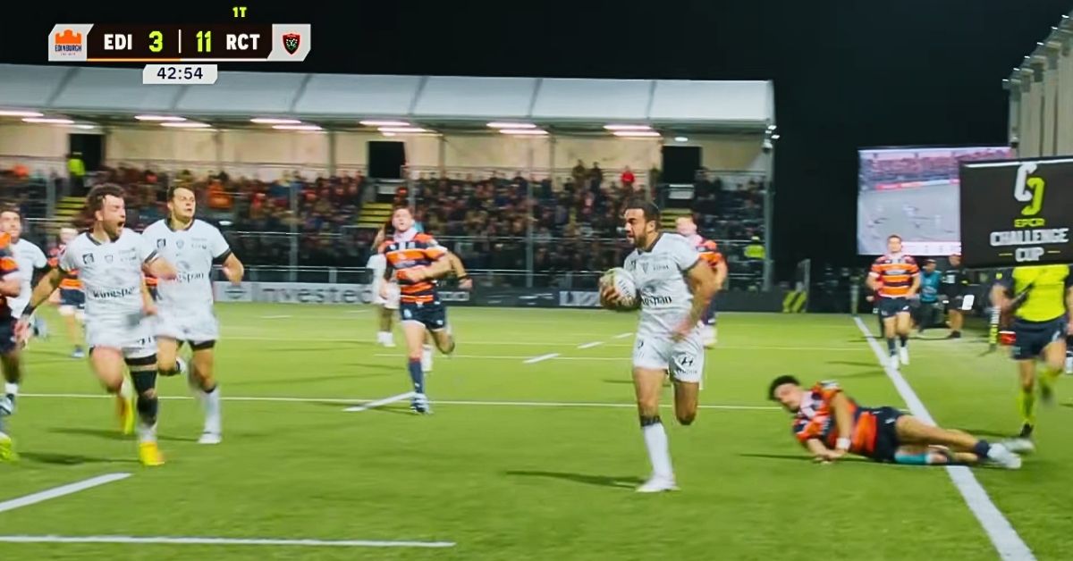 Écarté du groupe par Franck Azéma, Melvyn Jaminet a répondu à Édimbourg avec 22 points et deux essais. Mais ce sont surtout ses jambes qui ont marqué les esprits. Crédit : Screenshot Youtube EPCR