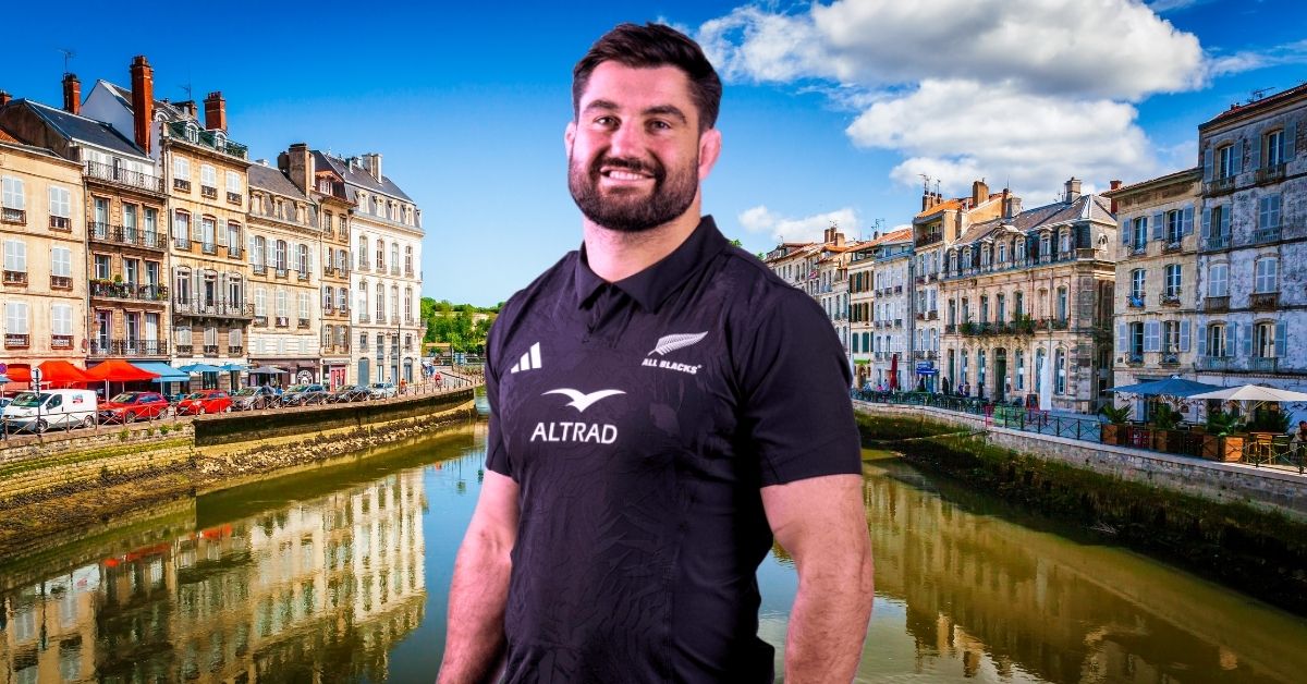 Capitaine des Chiefs et titulaire avec les All Blacks cet été, Luke Jacobson intéresse fortement Bayonne. Sa venue au Pays basque marque une nouvelle étape. Crédit image : Canva/All Blacks