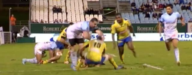 VIDÉO. Aviron Bayonnais - ASM : L'énorme double percussion de Scott Spedding qui explose Lee Byrne et Morgan Parra