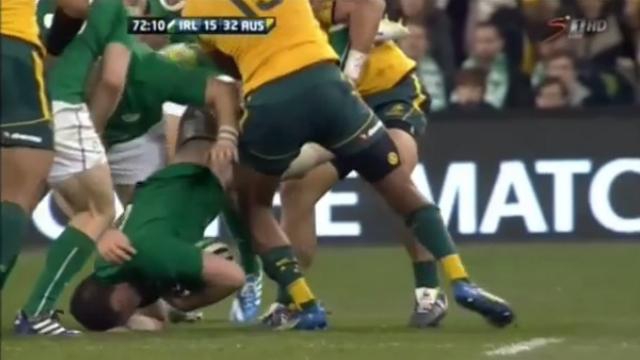 VIDEO. Carton rouge et 5 semaines de suspension pour Tevita Kuridrani après son plaquage sur Peter O'Mahony