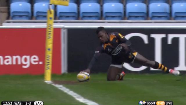 VIDEO. Premiership - Wasps : Christian Wade joue avec la ligne d'en-but pour un essai d'anthologie