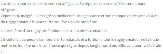 Fédérale 1. Nevers - Lombez-Samatan, la bagarre continue par voie de presse après le match