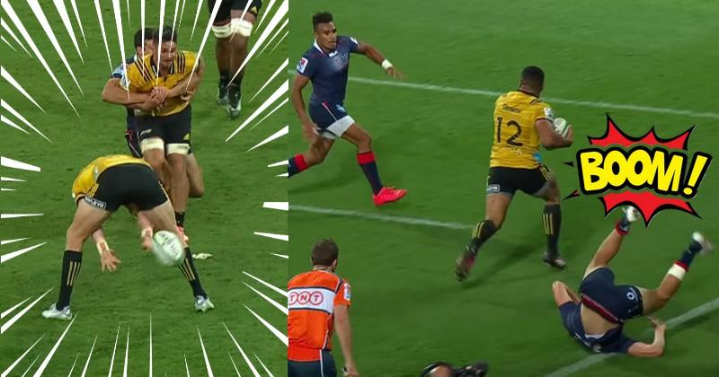 VIDÉO. Super Rugby - D'une passe entre les jambes, Barrett envoie le bulldozer Laumape à l'essai