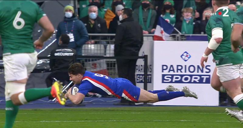 VIDEO. 6 NATIONS. 1 MINUTE ! C'est tout ce qu'il a fallu à Antoine Dupont pour marquer face à l'Irlande !