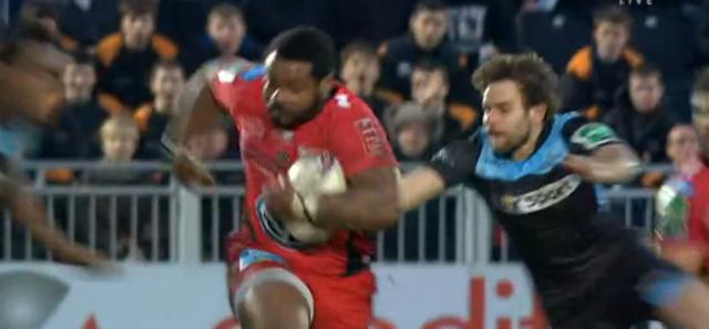 VIDÉO. Glasgow - RCT : L'énorme charge de Mathieu Bastareaud qui met Henry Pyrgos sur le cul