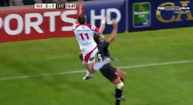 VIDEO. H Cup Tommy Bowe s'envole dans les airs pour marquer lors de Ulster - Leicester