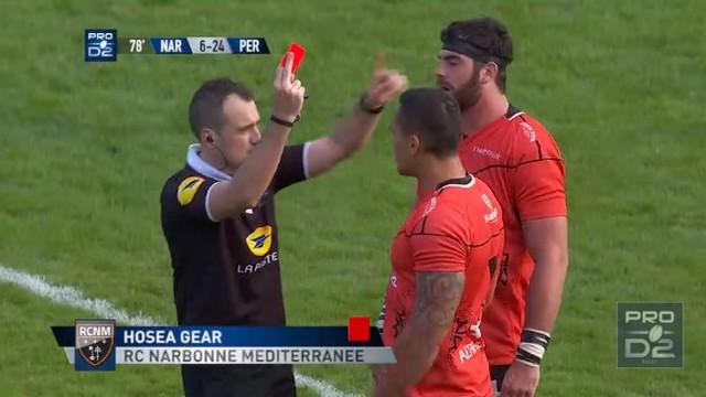 VIDEO. Pro D2 - Narbonne. Hosea Gear écope du premier carton rouge de sa carrière