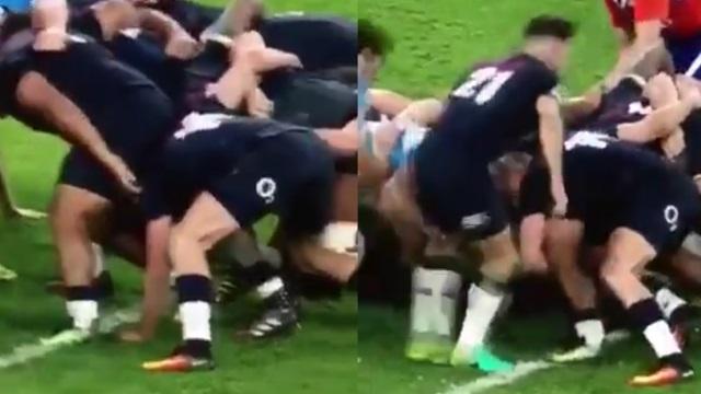 VIDEO. INSOLITE : l'ailier Jonny May (Angleterre) se tape l'affiche en essayant de pousser en mêlée