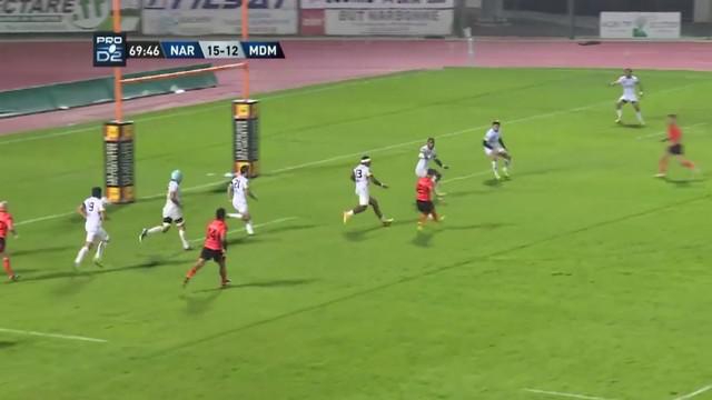 VIDEO. Pro D2. Les sublimes passes au pied pour l'essai de Brett Sheehan et Maxime Petitjean 