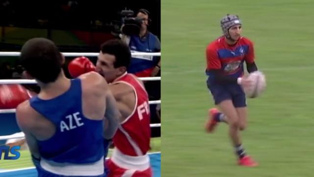 VIDEO. Médaillé d'argent à Rio, le boxeur Sofiane Oumiha s'éclate au rugby avec le TUC