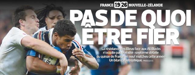 Le journal l'Equipe particulièrement dur avec le XV de France après la défaite face aux All Blacks