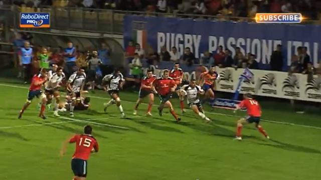 VIDEO. Pro 12 : Le talonneur des Zèbres Andrea Manici ridiculise la défense du Munster