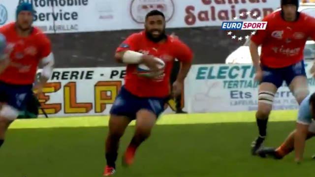 VIDÉO. Pro D2 : Le talonneur d'Aurillac inscrit un essai de 50 mètres en mode Jonah Lomu contre l'USAP