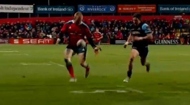 VIDEO. Pro 12 - Munster : l'essai spectaculaire de Keith Earls après un contrôle du pied en pleine course