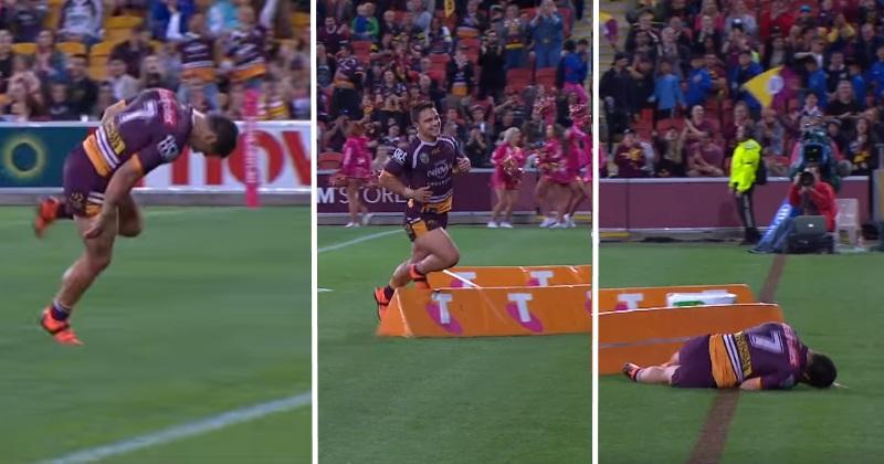 VIDÉO. NRL : Kodi Nikorima (Broncos) se prend les pieds dans le tapis après un bel essai