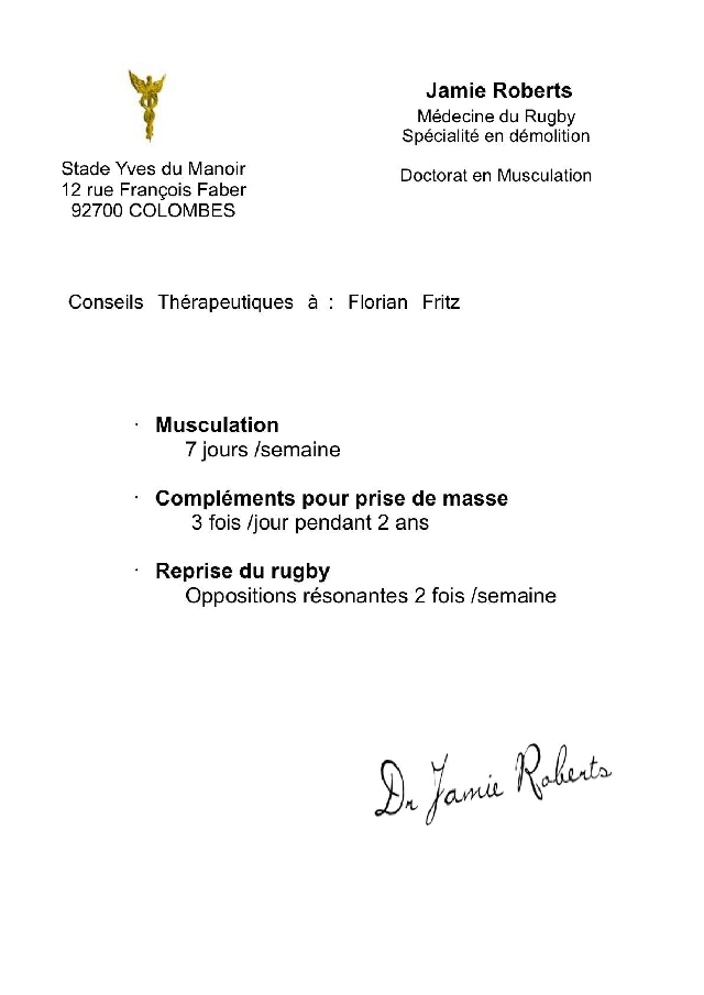 Top 14 - Stade Toulousain. Découvrez les ordonnances secretes adressées à Florian Fritz après son K-O 