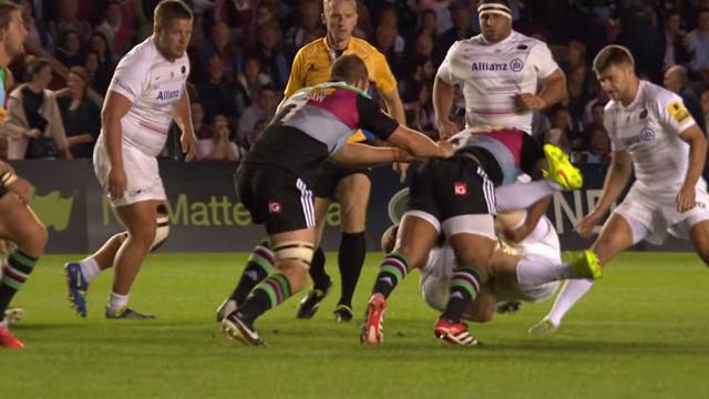 VIDEO. Premiership - L'énorme arrêt buffet du pilier des Harlequins Kyle Sinckler sur Chris Ashton