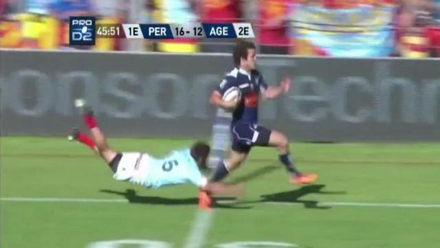 VIDEO. Pro D2. L'essai de 105 mètres de Taylor Paris fait basculer la demi-finale entre l'USAP et Agen