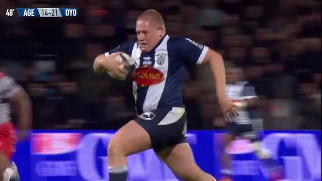 VIDEO. Pro D2. Agen : le pilier Quentin Béthune s'arrache pour marquer un essai de 3/4 face à Oyonnax