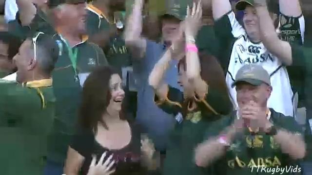 VIDEO. Rugby Championship : Une supportrice des Springboks se lâche après l'essai de Bryan Habana