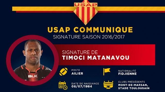 Pro D2 - USAP : procédure administrative en cours pour Timoci Matanavou