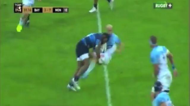 VIDEO. Top 14 - Bayonne - MHR. Timoci Nagusa colle un énorme caramel à Blair Stewart