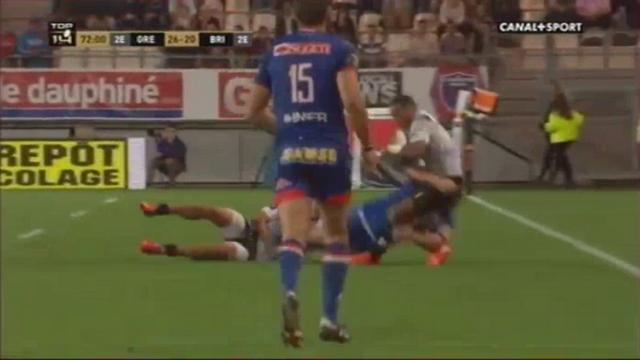 GIF. Top 14 - FCG. Albertus Buckle réalise un double plaquage pour stopper la menace Masilevu